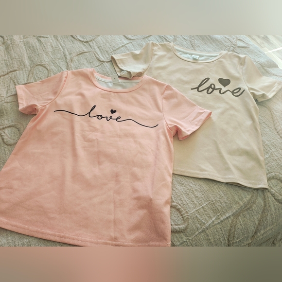 SHEIN Love Print Long Sleeve Tees - Pink and Cream 7 - Picture 2 of 4